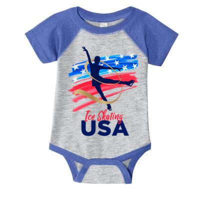 Ice Skating Dance Gift Support The Team Gift Funny Usa Flag Gift Infant Baby Jersey Bodysuit
