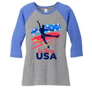 Ice Skating Dance Gift Support The Team Gift Funny Usa Flag Gift Women's Tri-Blend 3/4-Sleeve Raglan Shirt