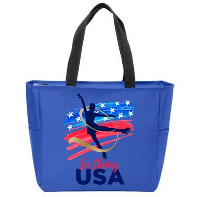 Ice Skating Dance Gift Support The Team Gift Funny Usa Flag Gift Zip Tote Bag