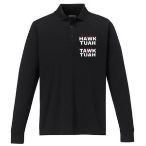 If She Dont Hawk Tuah I Wont Tawk Tuah Funny Hawk Tuah 24 Performance Long Sleeve Polo