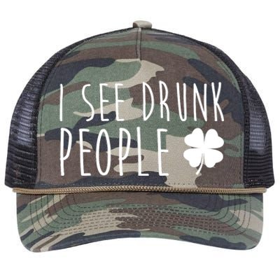 I See Drunk People Funny St Patrick's Day Retro Rope Trucker Hat Cap