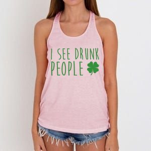 I See Drunk People Funny St Patrick's Day Women's Knotted Racerback Tank