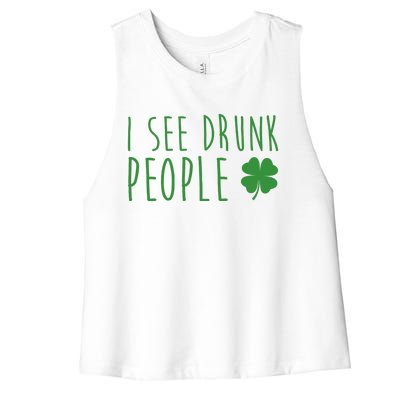 I See Drunk People Funny St Patrick's Day Women's Racerback Cropped Tank