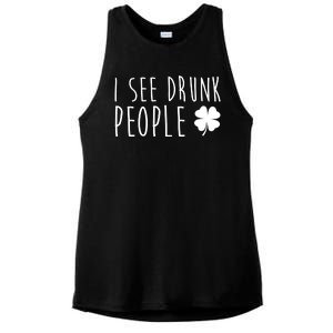 I See Drunk People Funny St Patricks Day Ladies PosiCharge Tri-Blend Wicking Tank