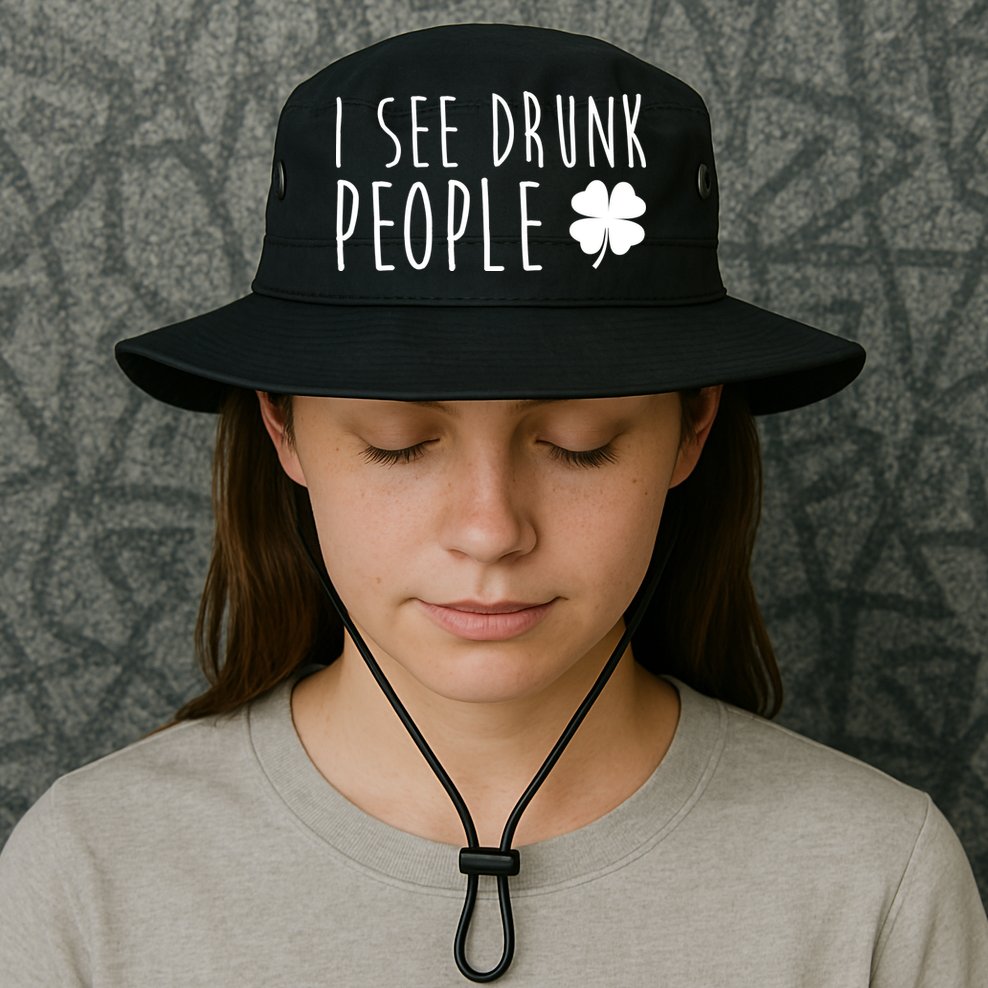 I See Drunk People Funny St Patricks Day Bucket Hat