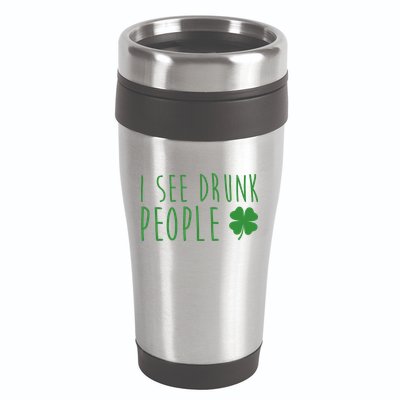 I See Drunk People Funny St Patricks Day 16oz Travel Tumbler