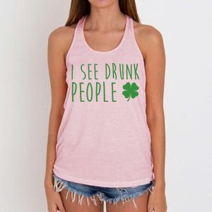 I See Drunk People Funny St Patricks Day Women's Knotted Racerback Tank