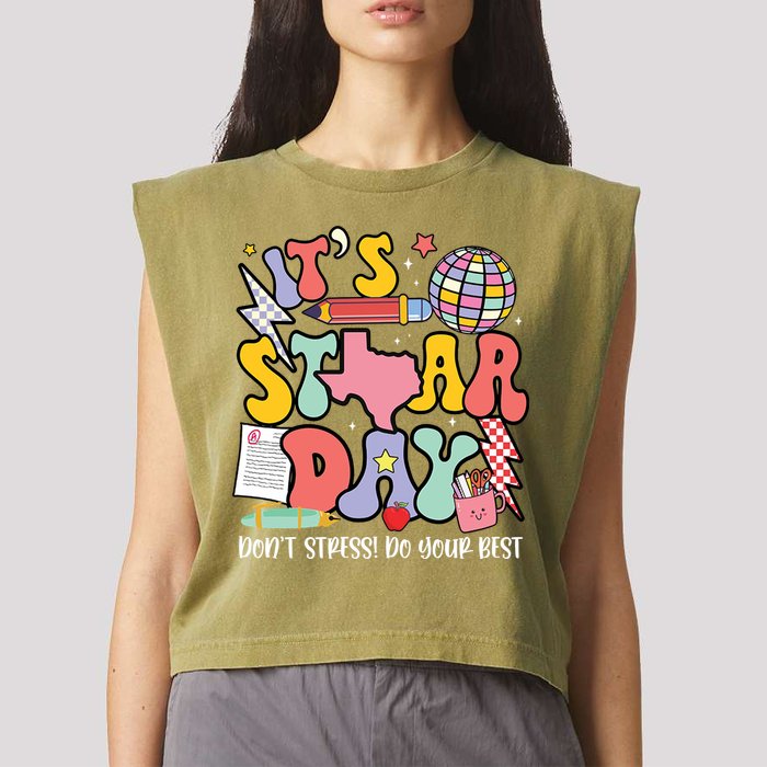Its Staar Day Dont Stress Do Your Best Test Day Groovy Garment-Dyed Women's Muscle Tee