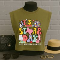 Its Staar Day Dont Stress Do Your Best Test Day Groovy Garment-Dyed Women's Muscle Tee
