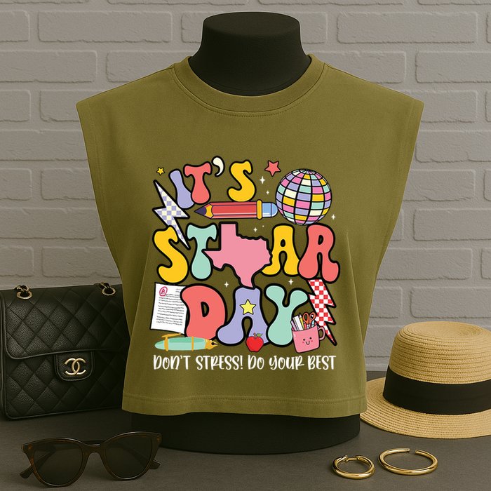 Its Staar Day Dont Stress Do Your Best Test Day Groovy Garment-Dyed Women's Muscle Tee