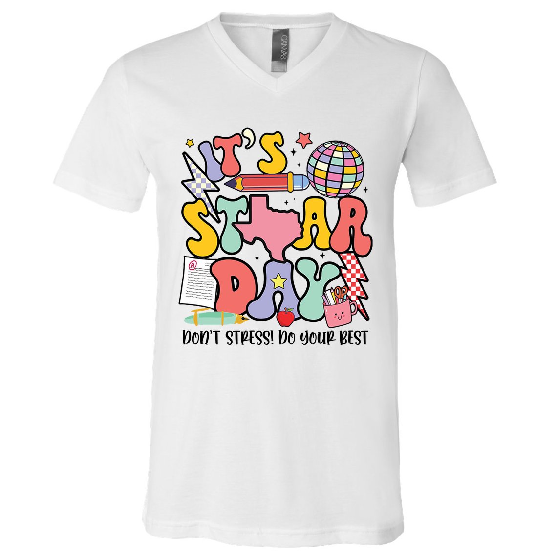 Its Staar Day Dont Stress Do Your Best Test Day Groovy V-Neck T-Shirt