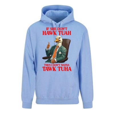 If She Don’T Hawk Tuah I Don’T Wanna Tawk Tuha Hawk Tush Unisex Surf Hoodie