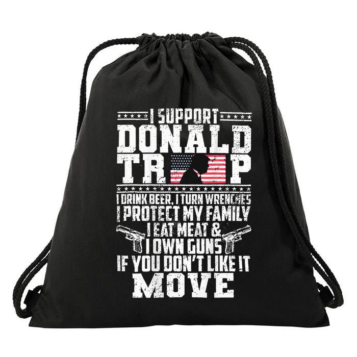 I Support Donald Trump I Drink Beer I Turn Wrenches Drawstring Bag