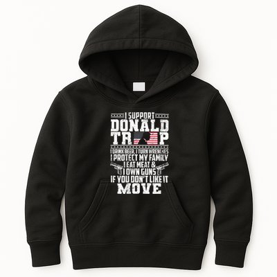 I Support Donald Trump I Drink Beer I Turn Wrenches Kids Hoodie