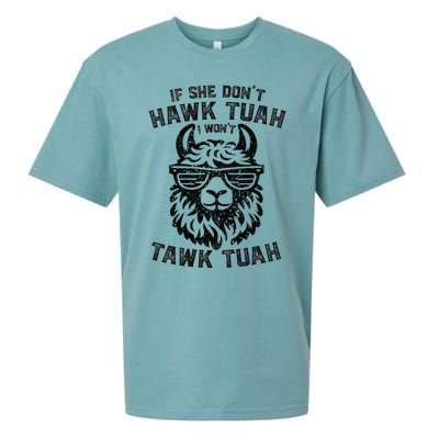 If She DonT Hawk Tuah I WonT Tawk Tuah Llama Hawk Tush Sueded Cloud Jersey T-Shirt