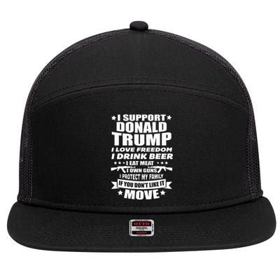 I Support Donald Trump I Love Freedom I Drink Beer 7 Panel Mesh Trucker Snapback Hat