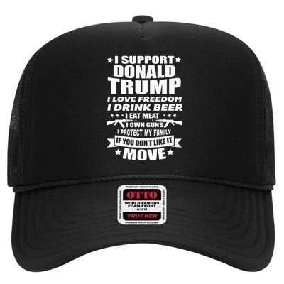 I Support Donald Trump I Love Freedom I Drink Beer High Crown Mesh Back Trucker Hat