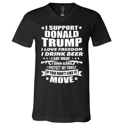 I Support Donald Trump I Love Freedom I Drink Beer V-Neck T-Shirt