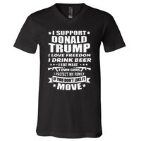 I Support Donald Trump I Love Freedom I Drink Beer V-Neck T-Shirt