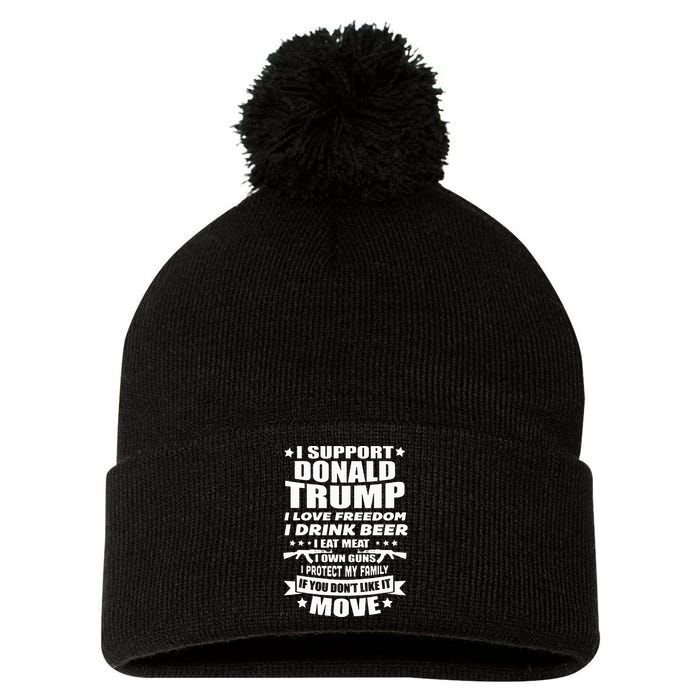 I Support Donald Trump I Love Freedom I Drink Beer Pom Pom 12in Knit Beanie