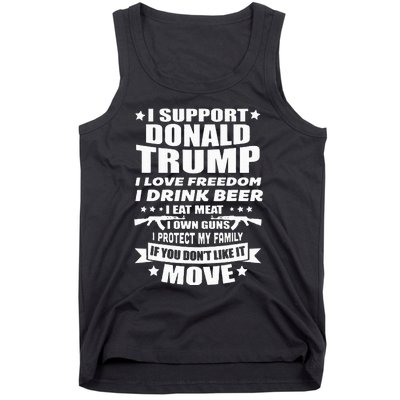 I Support Donald Trump I Love Freedom I Drink Beer Tank Top