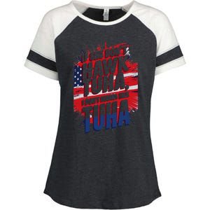 If She DonT Hawk Tuah I DonT Wanna Talk Tuha 4th July Meme Enza Ladies Jersey Colorblock Tee