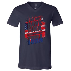 If She DonT Hawk Tuah I DonT Wanna Talk Tuha 4th July Meme V-Neck T-Shirt