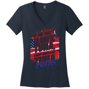 If She DonT Hawk Tuah I DonT Wanna Talk Tuha 4th July Meme Women's V-Neck T-Shirt