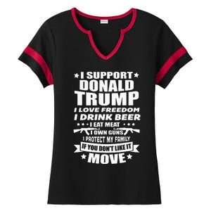 I Support Donald Trump I Love Freedom I Drink Beer Ladies Halftime Notch Neck Tee