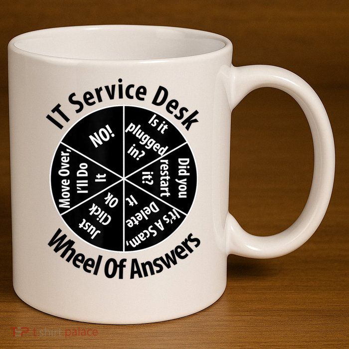 IT Service Desk Wheel Of Answer Information Technology 11oz C Handle Ceramic Mug