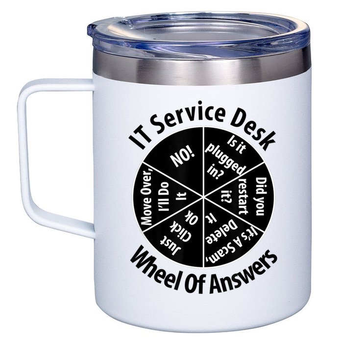 IT Service Desk Wheel Of Answer Information Technology 12oz Stainless Steel Coffee Mug
