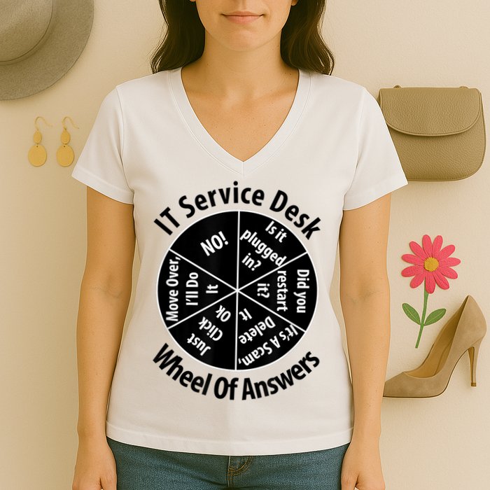 IT Service Desk Wheel Of Answer Information Technology Women's V-Neck T-Shirt