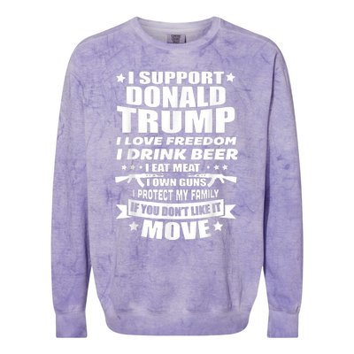 I Support Donald Trump I Love Freedom I Drink Beer Colorblast Crewneck Sweatshirt