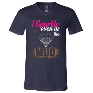 I Sparkle Even In Mud Team Girls Mud Run Funny ATV Quad V-Neck T-Shirt