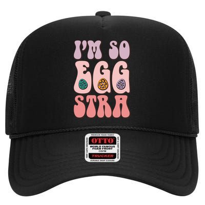 I'M SO EGGSTRA Cute Bunny Egg Hunt High Crown Mesh Back Trucker Hat