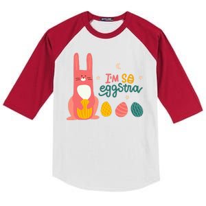 I'm So Eggstra Funny Extra Easter Holiday Kids Colorblock Raglan Jersey