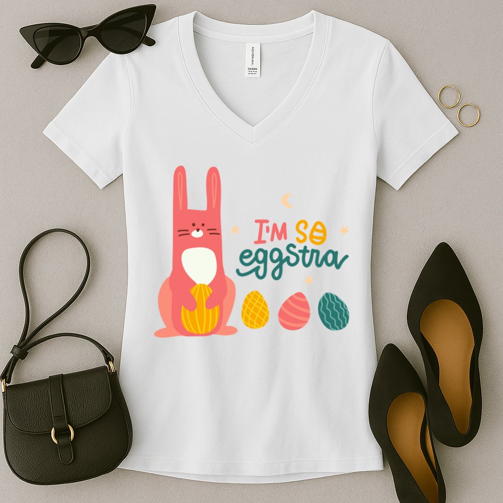 I'm So Eggstra Funny Extra Easter Holiday Women's V-Neck T-Shirt