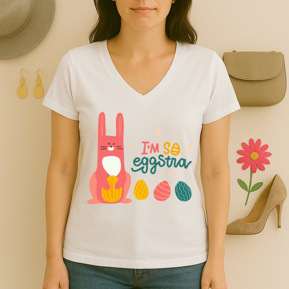 I'm So Eggstra Funny Extra Easter Holiday Women's V-Neck T-Shirt