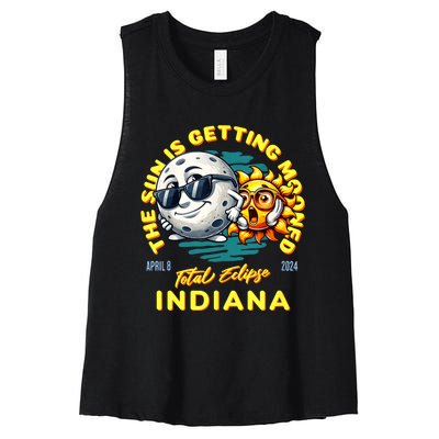 Indiana Solar Eclipse Apr 8 2024 Sun Is Getting Mooned Women's Racerback Cropped Tank