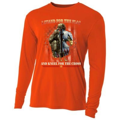 I Stand For The Flag And Kneel For The Cross Us Flag Veteran Gift Cooling Performance Long Sleeve Crew