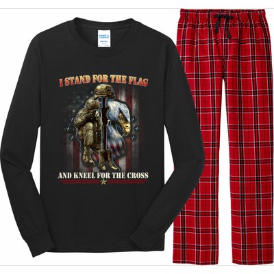 I Stand For The Flag And Kneel For The Cross Us Flag Veteran Gift Long Sleeve Pajama Set