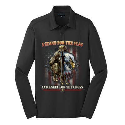 I Stand For The Flag And Kneel For The Cross Us Flag Veteran Gift Silk Touch Performance Long Sleeve Polo