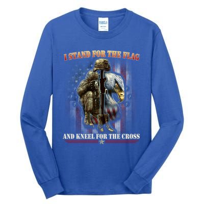 I Stand For The Flag And Kneel For The Cross Us Flag Veteran Gift Tall Long Sleeve T-Shirt