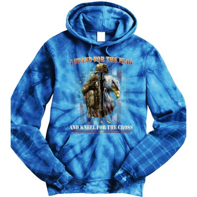 I Stand For The Flag And Kneel For The Cross Us Flag Veteran Gift Tie Dye Hoodie