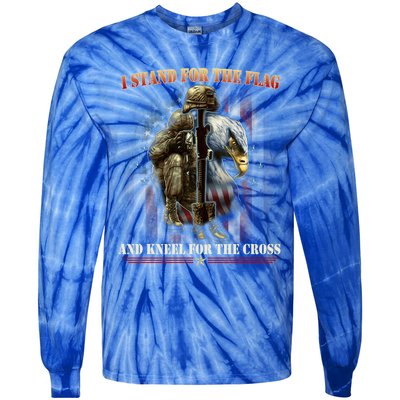 I Stand For The Flag And Kneel For The Cross Us Flag Veteran Gift Tie-Dye Long Sleeve Shirt