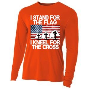 I Stand For The Flag I Kneel For The Cross Usa Patriotic Great Gift Cooling Performance Long Sleeve Crew