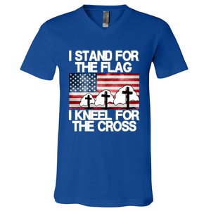 I Stand For The Flag I Kneel For The Cross Usa Patriotic Great Gift V-Neck T-Shirt