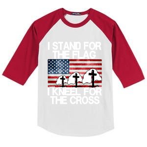 I Stand For The Flag I Kneel For The Cross Usa Patriotic Great Gift Kids Colorblock Raglan Jersey