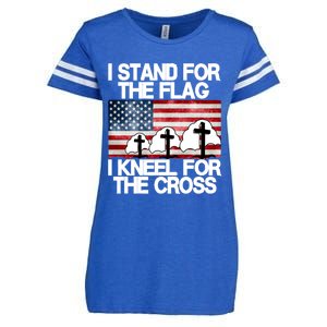 I Stand For The Flag I Kneel For The Cross Usa Patriotic Great Gift Enza Ladies Jersey Football T-Shirt