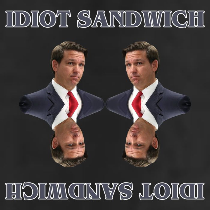 Idiot Sandwich Funny Ron DaSantis Politcal 7 Panel Mesh Trucker Snapback Hat